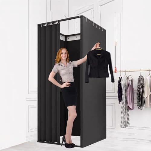 Portable Fitting Room for Clothing Store, Mobile Changing room with shading curtain, Foldable Temporary Privacy Protection dressing Room for Mall, Office, Bedroom, shops (Black, 100x100x200 cm)