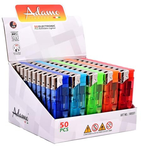 Accendini Adamo Piezo Elettronico in Plastica Colorata Trasparente con Luce Led (50pz) Cod. 149001