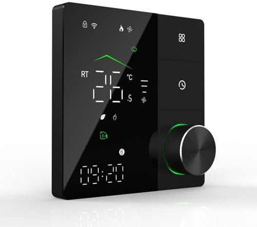 Thermostat Fussbodenheizung, 220V Smart Raumthermostat Knopf Fußbodenheizung Tuya WiFi WLAN für Wasser-Fußbodenheizung, Intelligent Kompatibel mit Alexa, Google Home,Schwarz