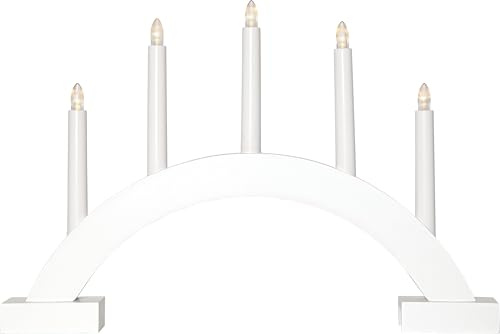 LED-Fensterleuchter 'Abbe', 5-flammig, Holz/Kunststoff, weiß, ww LED, ca. 46x32 cm, Batterie, Timer