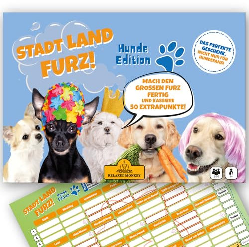 Stadt Land Furz - Hunde Edition | Reisespiele | DIN A4 | Familienspiel | Geburtstagsgeschenk | Stadt Land Fluss | Spielabend