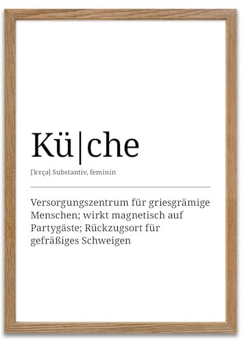 ARTFAVES® Poster Definition Küche | Worterklärung Duden Lexikon Wanddeko Wandbild Spruch als Geschenk | mit Rahmen Holz Eiche | 21 x 30 cm