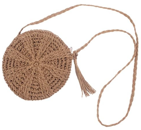 Straw Bag for Women Round Straw Shoulder Bag Single Crossbody Bag Summer Small Beach Bags with Tassel Bohemian Shoulder Purse for Travel (coffee)