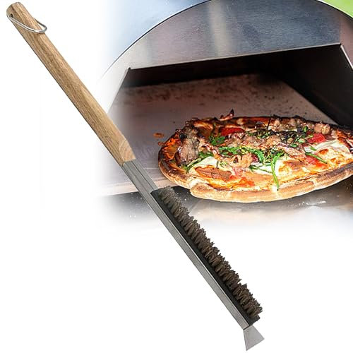 SYXLS Brosse De Nettoyage De Four à Pizza, Brosse De Four à Pizza Avec Grattoir En Acier Inoxydable, Poils En Laiton, Poignée En Bois De Caoutchouc, Design Facile à Installer, Cuisine Et La Cuisson