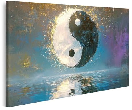 islandburner Bild auf Leinwand Yin Yang kosmische Reflexion für Wohnzimmer Spirituell Wellnesszentrum Bilder Wandbilder Poster