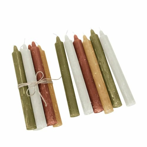 Loberon Kerze 12er Set Bauceau, rosa/hellgrün/Creme | Stabkerze, Durchgefärbt & geruchsneutral, Rustikales Finish, Stimmungsvolle Nuancen