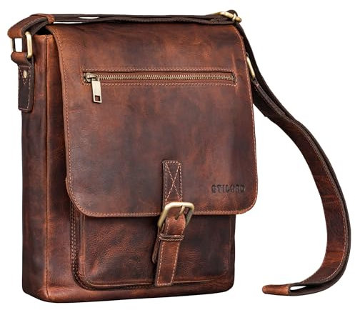 STILORD 'Renato' Klassische Ledertasche Herren Umhängetasche Mittel-Groß Tasche Tablet 11 Zoll Männer Schultertasche für DIN A4 Dokumente Crossbody Messenger Bag Echtleder, Farbe:prestige - braun