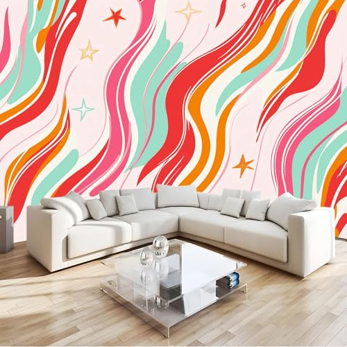 IHFMPFKJ Wallpaper Funky Retro Waves Photo Wallpaper - 400 x 280 cm Non-Woven Premium Fleece Wall Mural - 70S Pop Art Art Print Teen Bedroom Game Room Decoration Photo Mural