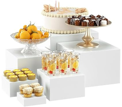 JAOGAUS Tortenständer Cube Ständer, 6 Stück Acryl Dessert-Ständer mit Hohlen Böden, Food Risers Display, BuffetStänder für Hochzeiten, Geburtstag, Partys, Cupcake, Party-Dekoration, Weiß