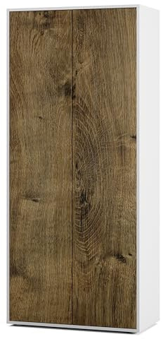 SIMPLYFURN Büroschrank Amira T00, Weiß/Eiche Ribbeck, 180x80x40 cm | Geschlossener Aktenschrank, Push-to-Open, Mehrzweckschrank für Büro