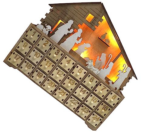 GLEAVI Led Holz Tischkalender Mit Weihnachts-countdown Led-beleuchtung Natürliche Holzoptik Dekorativ Für Zuhause Büro Und Diy Bemalbar Kreative Weihnachtsdekoration