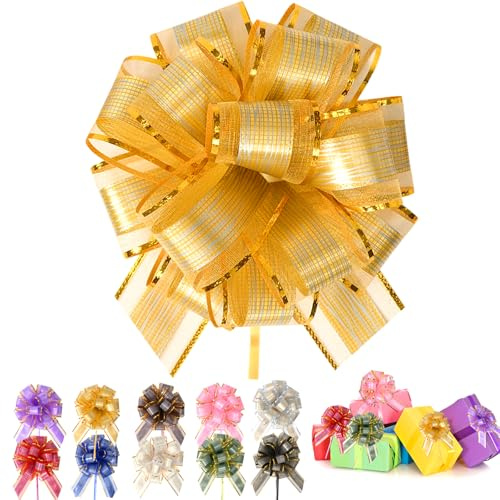 10 Stück Große Geschenkschleife, 16 cm Bunt Ziehschleife Geschenk Schleife | mit Geschenkbänder Dekoschleifen mit Geschenkband für Geschenke Tüten Hochzeit Geburtstag Weihnachte, Geschenkkörbe
