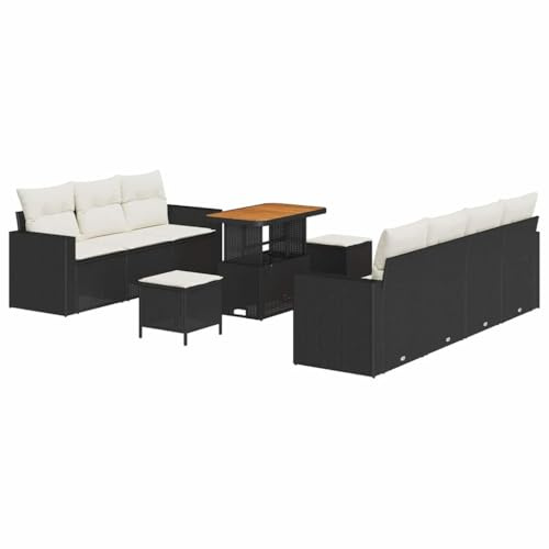 vidaXL Garten-Sofa-Set 10 pcs Schwarz und Creme 90 x 55 x 71 cm, Garten und Terrasse, modernes Outdoor-Möbelset, wetterfestes Polyrattan, abnehmbare Kissen, durchdachtes Design