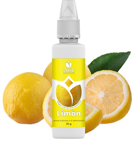LUIZ AROMAS | Aroma Limón - Aroma Alimentario en Gotas para dulces de Hornear, Pasteles, Bizcochos y Tartas | Producto Vegano sin Calorías y sin Azucar | Producto 100% Italiano (30g)