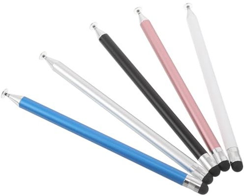 Veemoon Stylet Tactile Double Pointe pour Tablette Et Téléphone – Usage Bureautique Et Créatif – 5 Pièces Couleur Noir, Blanc, Argenté, Rose Et Bleu – Stylet Capacitif Haute Sensibilité Et Précision