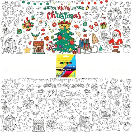 Ausmaltischdecke Weihnachten Kinder,Tischdecke zum Ausmalen Weihnachten | Riesige 183 x 76 cm DIY Papier-Tischdecke,Weihnachts-Bastelposter,Mal Mich Bunt Ausmal tischdecke Weihnachten