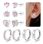 FIOROYAL 5 Paia Perno in Argento Sterling 925 Set Orecchini Donna Cerchio Bambina Orecchini Punto Luce CZ Fiore e Cuore Set Piercing Orecchio Gioielli Anallergici Bianco/Rosa/Blu