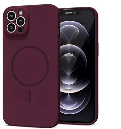 LoeoeL Magnetic Phone Case for iPhone 12 Pro Case Silicone, Cute Slim Thin Phone Cover Compatible with MagSafe for Women, Girly Soft Rubber Gel Mag Safecase with Camera Protection, Burgundy