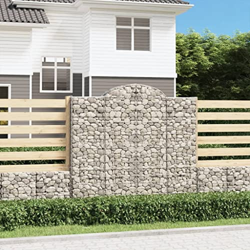 QJBSAVVA Lot de 8 gabions - 200 x 50 x 180/200 cm - Argenté - Hauteur réglable - Clôture en fer galvanisé - Pour jardin, terrasse, cour