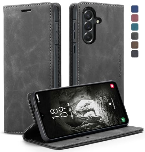 KZB für Samsung Galaxy A57 5G Hülle, Magnet Leder Klapphülle Stoßfest | Retro PU Leder, 2 Kartenfach, Standfunktion, Schutzhülle, Flip Case, Handyhülle für Galaxy A57 6,7'', Grau