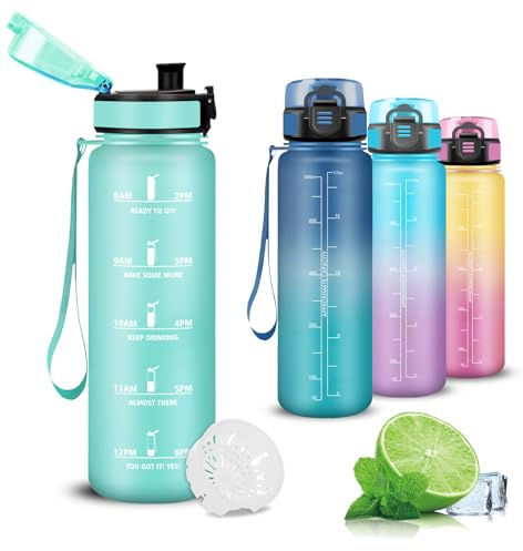 Mujigaga Gourde- 0.5l- Gourde Enfant, Gourdes Graduée pour 1 Journee, Anti-Fuite, Bouteille d'eau pour Garçon & Fille, avec Slogan de Motivation, Bouteille pour l'École, Voyage, Camping