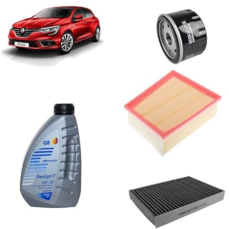 Kit tagliando 3 filtri + 5L olio 5W-30 Q8 Prestige compatibile con Renault megane iv sporter 1.5 DCI 110 Gasolio 2016+