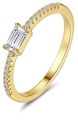 K Ring Gold, Ring Frauen Verlobung 4-Klaue Rechteck mit 0,5 Karat Moissanit 9K Gelbgold Größe 45 (14.3)