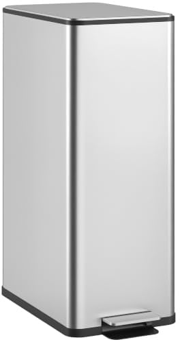 HOMCOM Cestino Spazzatura da 20L Antimpronta 21.5x37.2x57 cm Argento | Chiusura Ammortizzata, Secchio Rimovibile, Pattumiera a Pedale, Bidone Immondizia per Cucina, Soggiorno, Ufficio e Studio