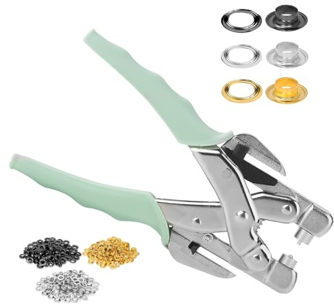Kit Remachadora de Ojales160 Piezas,Alicate Punzonadora Ojales 3mm y 5mm | Metálicos Herramienta Manual para Lonas, Cuero, Tela, Cortinas, Tienda de Campaña y Manualidades DIY(verde)
