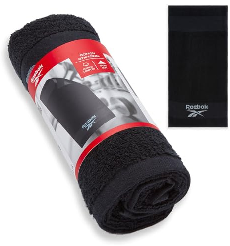 Reebok Gym Handtuch Schnelltrocknendes Fitness Handtuch aus Baumwolle, leicht & saugfähig | Handtuch Gym für Training,Fitnessstudio-Set, Reisen & Sport zuhause | 40 x 80 cm | Schwarz