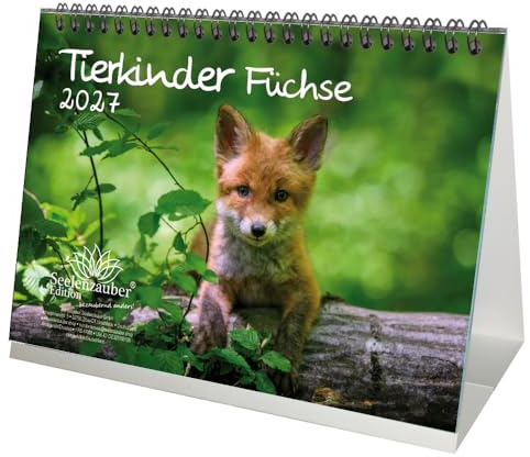 Tierkinder Füchse DIN A5 Tischkalender für 2027 Fuchs und Füchse - Seelenzauber