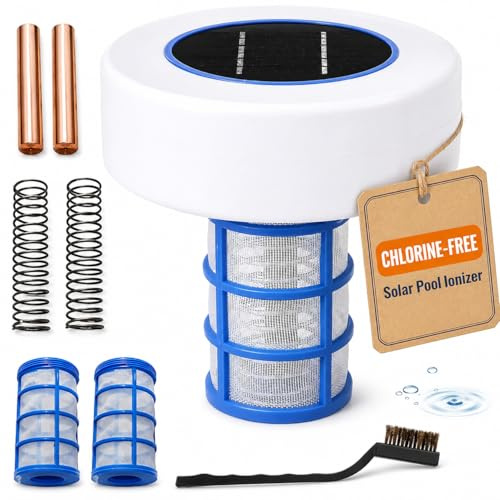 Limpiador ionizador Solar para Piscinas, purificador de Piscinas de Iones de Plata y Cobre con 2 Juegos de Accesorios, sin Cloro, para Piscinas elevadas, jacuzzis SPA