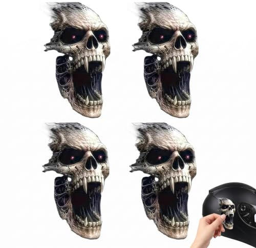 DBCEJF 2 Pezzi Adesivi Teschio con Zanne per Auto e Moto, Decalcomanie Professionali 8x15cm, Sticker Impermeabili e Resistenti per Casco, Cofano e Finestrino, Stile Horror Tuning