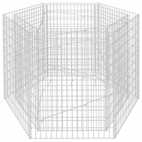 Fisinber Sechseckiges Gabionen-Hochbeet 160x140x100 cm, robuster Steinkorb aus verzinktem Stahl für Garten und Hof, stabiles Drahtgitter-Blumenbeet als Beeteinfassung