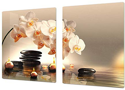 GIGANTE Copri-piano cottura a induzione – ENORME tagliere in VETRO temperato – Pezzo Unico 80x52cm; Due Pezzi 40x52cm ognuno: Serie di fiori DD06A