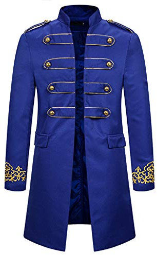 AmyGline Steampunk Herren Mantel Vintage Frack Jacke Gothic Smocking Gehrock Stehkragen Anzug Abendkleid Uniform Gestickter Knopf Mäntel Cosplay Kostüm