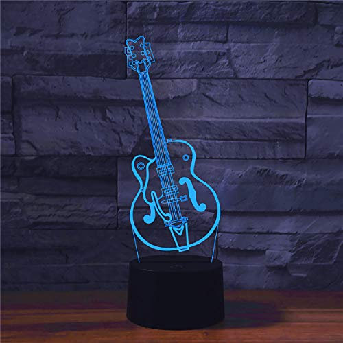 KINGCOO 3D Illusion Lampe Nachtlicht Tischleuchte, 7 Farben ändern Optische Illusion LED Nachtlampe USB Berührungssensor Tischlampe für Kinder Weihnachten Geburtstag Spielzeug Dekoration (Gitarre)