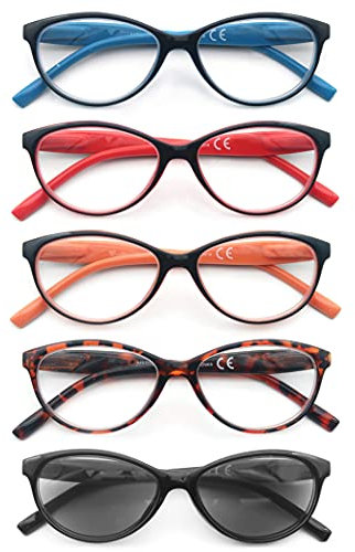 HEEYYOK Lesebrille Damen Stilvolle Cat-Eye Leser fur Frauen Komfort Federscharniere Klare Linse mit Tasche