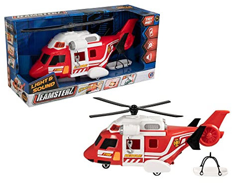 Teamsterz Mighty Machines Hélicoptère de pompier moyen | Hélicoptère de sauvetage avec lumières et sons réalistes | Jeu de figurines et véhicules pour enfants | À partir de 3 ans