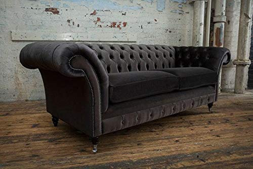 jvmoebel Design Sofa 3 Sitzer Couch Chesterfield Polster Sitz Garnitur Leder Textil Braun
