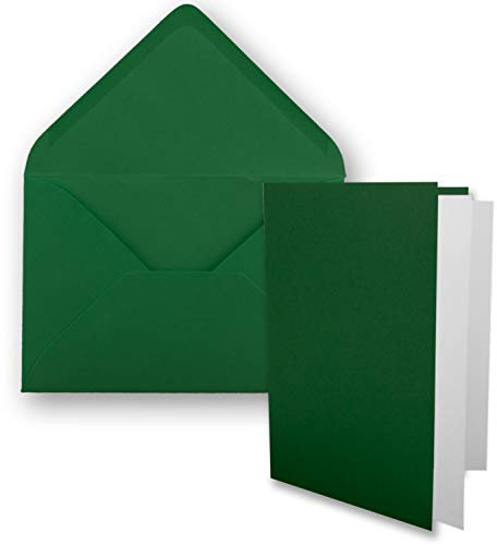 25x DIN B6 Faltkarten Set mit Umschlägen in Dunkelgrün (Grün) - 120 x 170 mm - inkl. weißem Einlege-Papier - ideal für Einladungskarten, Hochzeit, Taufe, Kommunion, Konfirmation