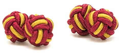 1 Paar Manschettenknöpfe/Seidenknoten/Stoffknoten bordeauxrot-gold, zweifarbig, Umschlagmanschette, dehnbar