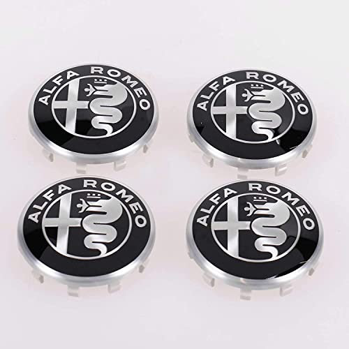 4 Stück 60mm ABS Auto Radnabenkappen Nabendeckel für Alfa Romeo GIulia Stelvio OE, Radnabenabdeckung Center Felgendeckel Radkappen Wheel Caps Nabenkappen