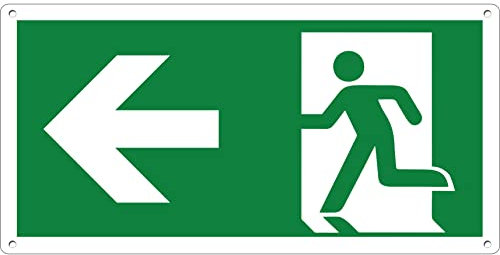 Salida de emergencia con flecha | Cartel de aluminio metal dibond de 3 mm de grosor (flecha a la izquierda)