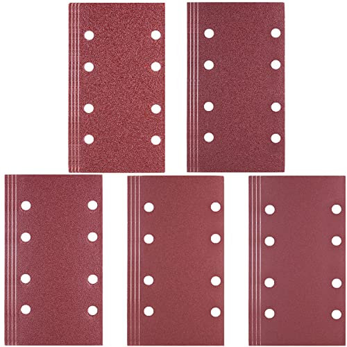 SIQUK 20 Stück Schleifpapier Set Schleifblätter 8 Löcher Sandpapier Schleifpads Schleifpapier mit Körnung 40/60/80/120/180, 93x185 mm