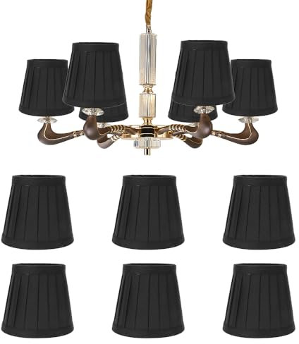 6 Stück Stoff Lampenschirm 12,2×11×8,7cm Schwarz E14 Clip Pleated Kerze Kronleuchter Nachttisch Lampenschirm Modern Kleiner Tischlampenschirme für Wandleuchte Stehlampe