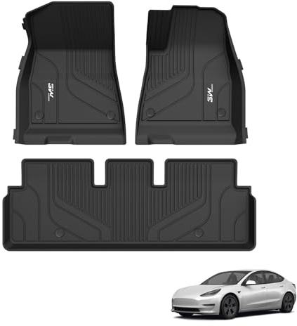 3W Floor Mats Fit for Tesla Model 3 2019-2023, TPE Dog Friendly Floor Liner, Custom Fit Tesla Model 3 Car Mats, All Weather Waterproof Non Slip Easy to Install Model 3 Accessories (3 PCS)