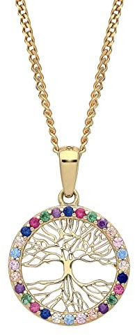 Old English Jewellers 9ct Gold Multi Gem Tree of Life REVERSIBLE Pendant Necklace + 18 Chain