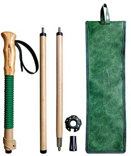 FOREST PILOT Trekkingstöcke - 1 Stück - verstellbarer Wander- oder Gehstock - starkes, natürliches Buchenholz - schnell verstellbarer Flip-Lock - Griff aus Buchenholz, Lederband (grün)