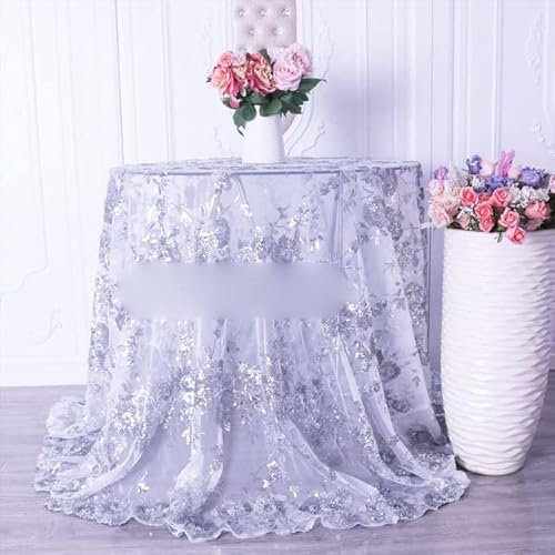 Fancy Rose Gold Navy Goldstickerei Silber Pailletten Spitze Tischdecken-Silber, 120 Zoll rund